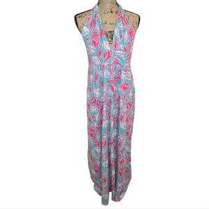 Haley & The Hound Womens Deep V-Neck Tie Up Sleeves Seashell Maxi Dress Sz L USA